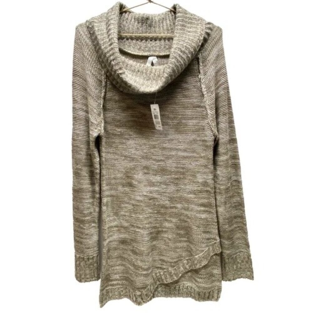 Vanity Cowl Neck Sweater Women's Large Beige‎ Grey Sparkle Dress Tunic